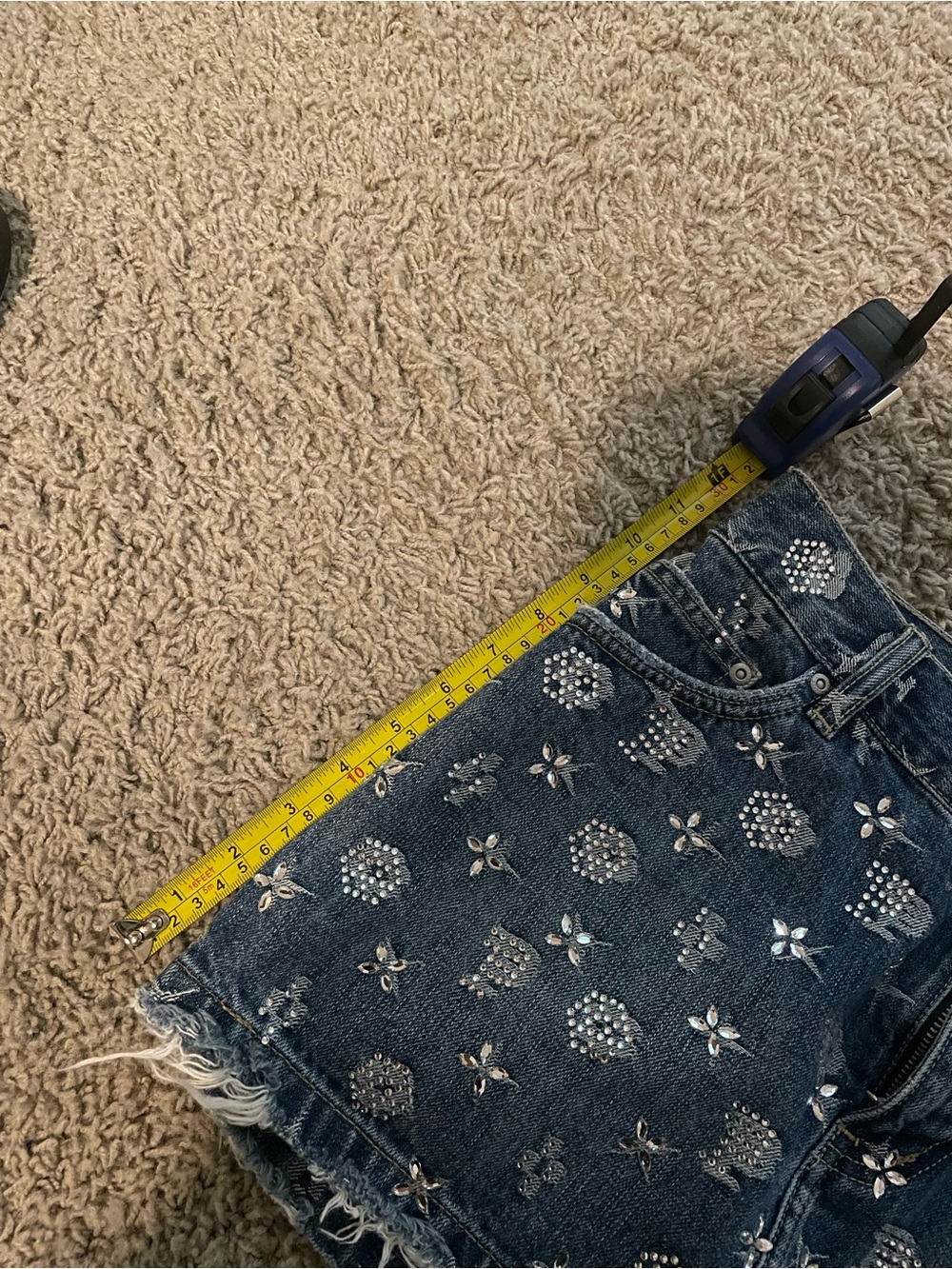 PURPLE BRAND Mid Indigo Denim Mini Skirt with Silver Bling - Picture 7 of 7